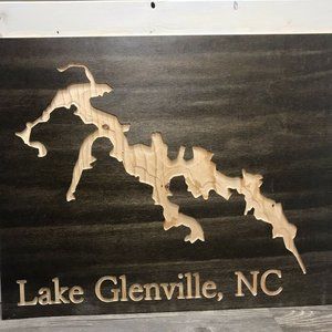 Engraved Wooden Lake Map Outline Wall Art Sign Cut